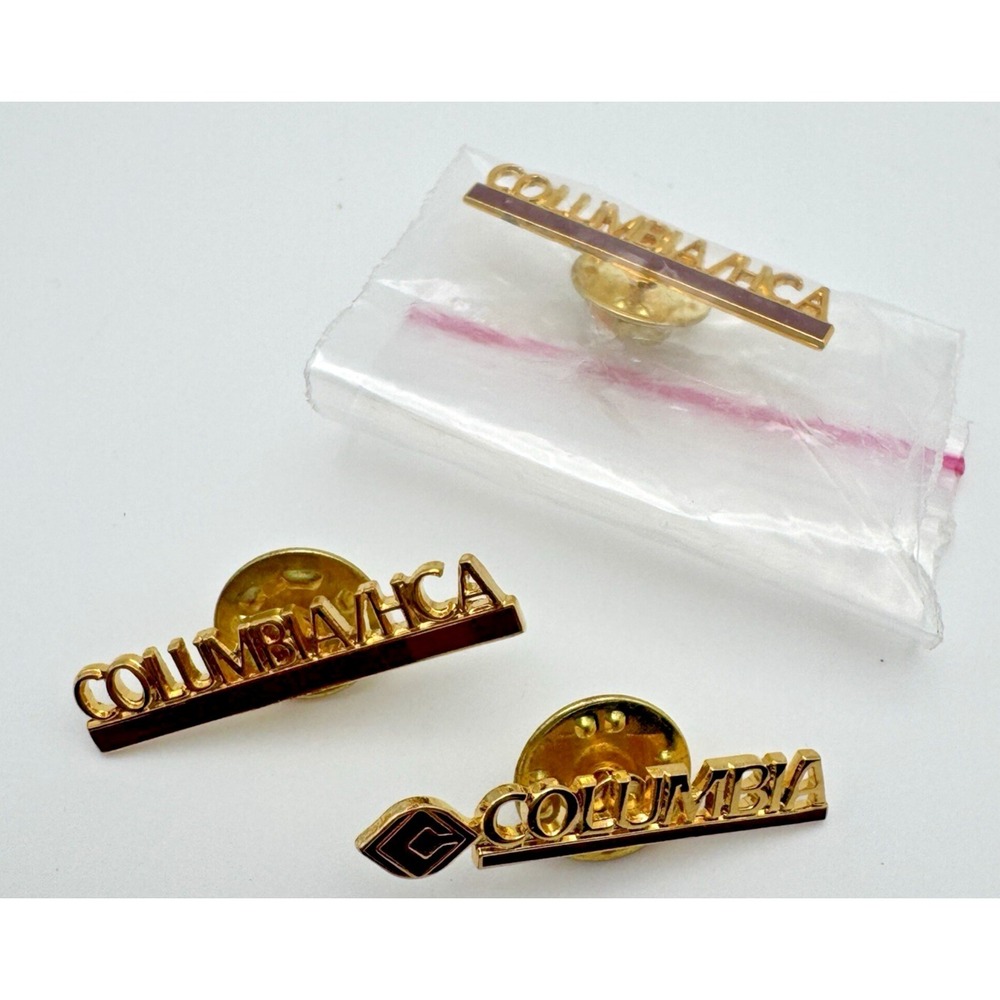 3 Vtg Columbia Hospital HCA Healthcare Corporation Logo Gold Bar Lapel Tie Pin
